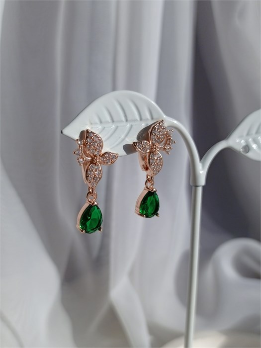 Серьги "Цветок с изумрудом" (Б4) 19528