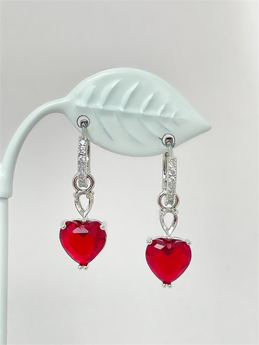 Серьги "Красные сердца» (серебро) 19961
